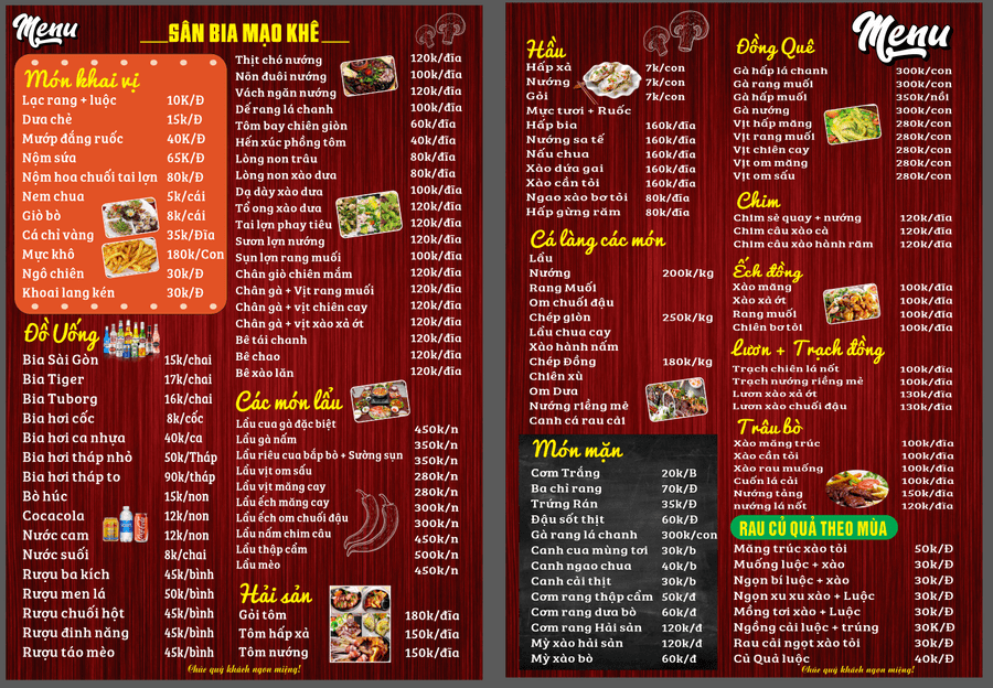 menu hiện đại
