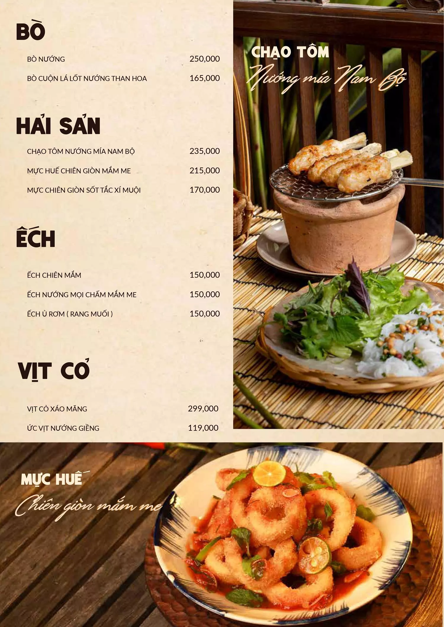 thực đơn tại vietnamese cuisine restaurant