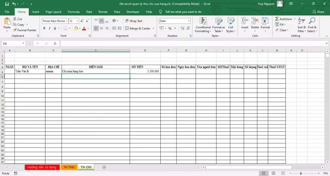 file excel quản lý nguyên vật liệu nhà hàng