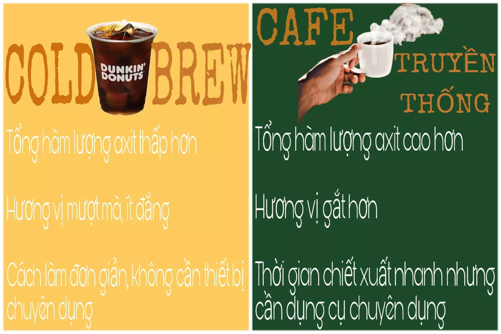 sự khác biệt giữa cold brew và cà phê truyền thống