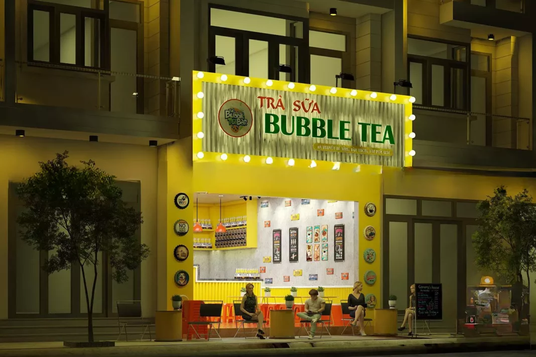 trang trí quán trà sữa vỉa hè