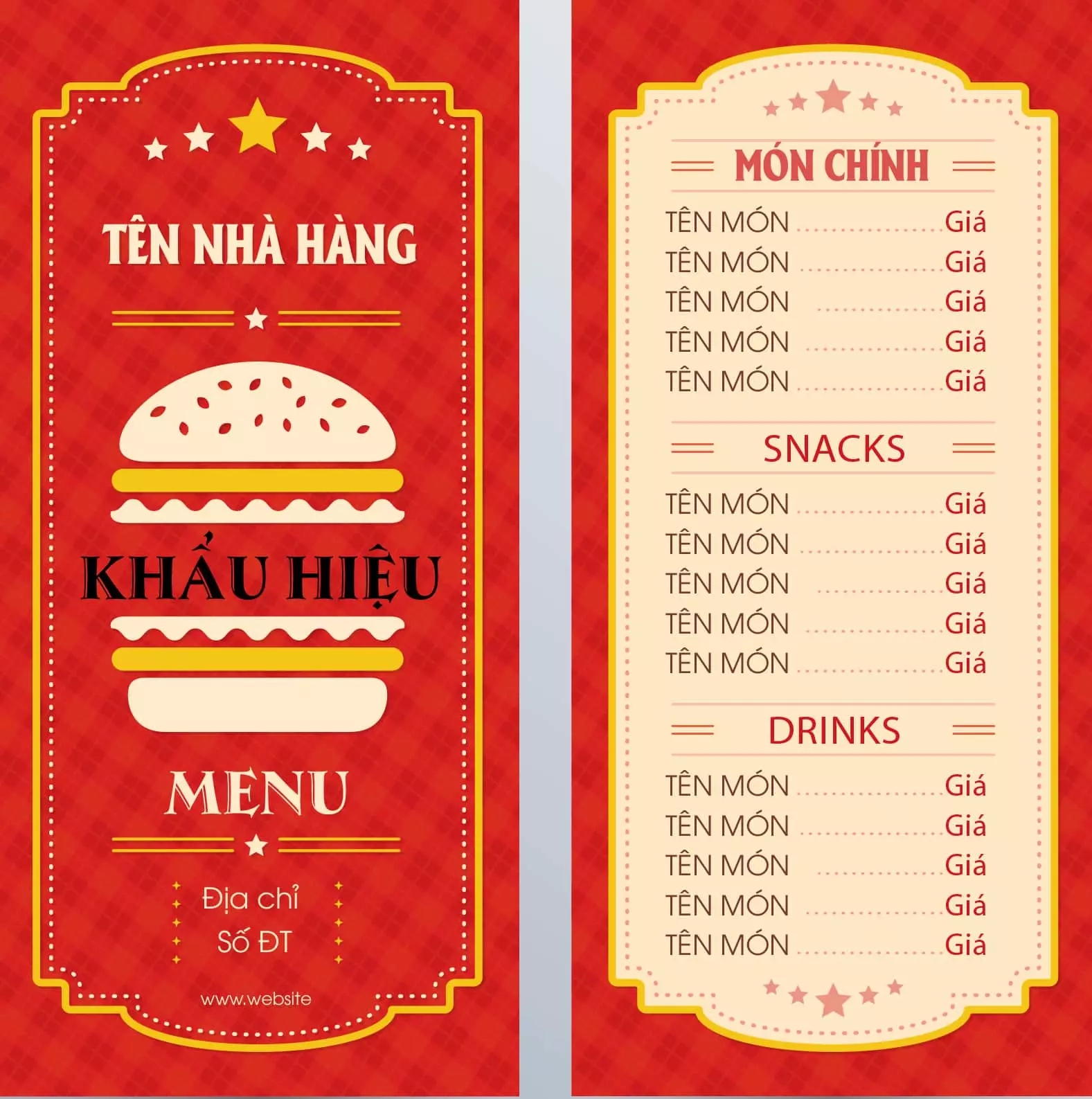 mẫu menu nhà hàng đơn giản