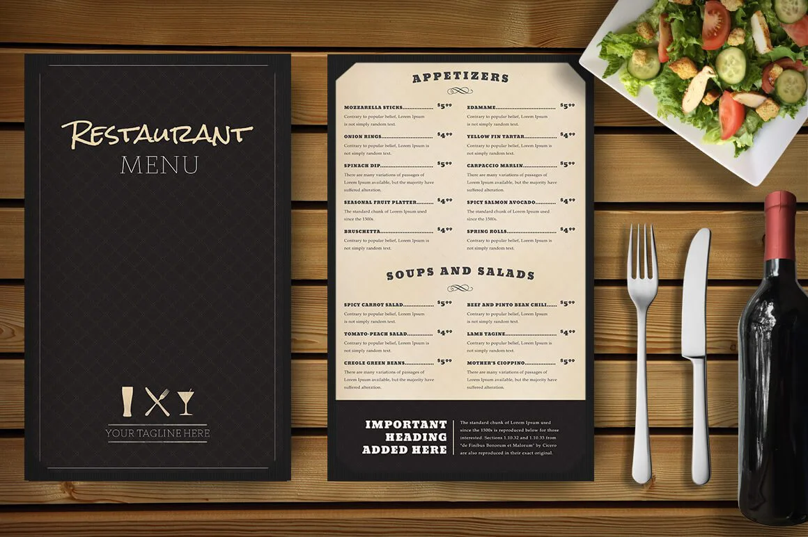 mẫu thiết kế menu nhà hàng món âu