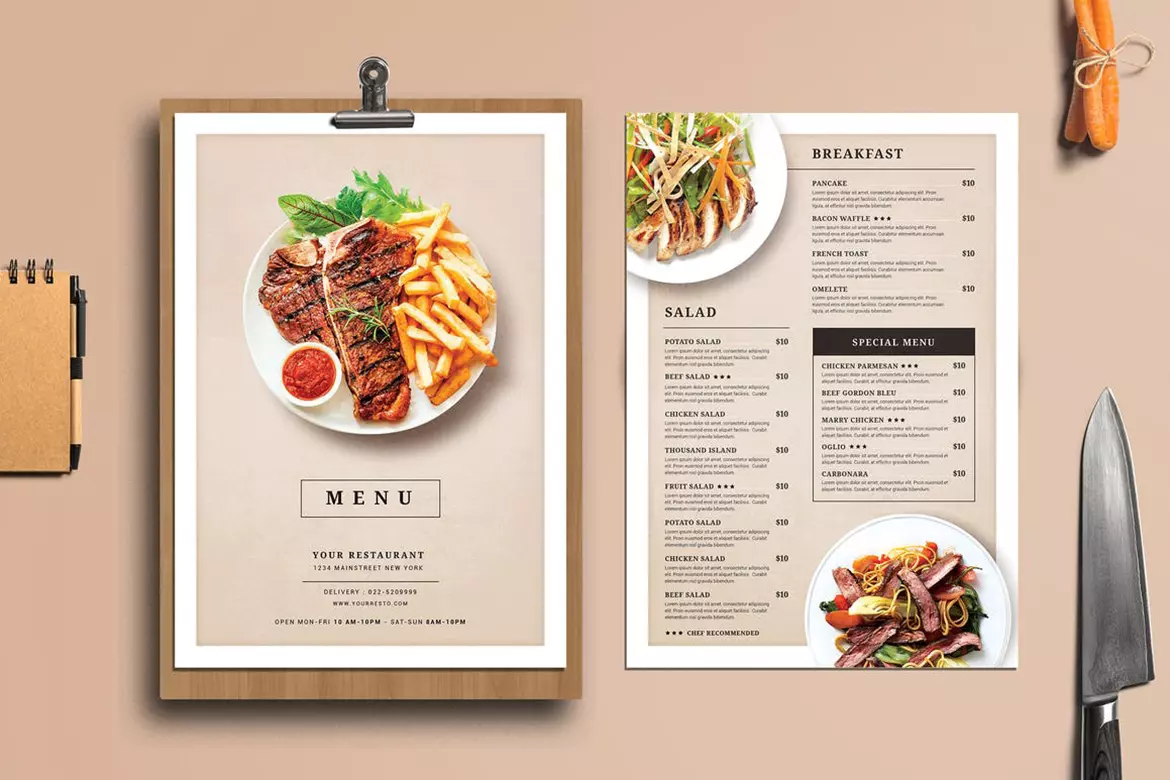 mẫu thiết kế menu nhà hàng phong cách hiện đại