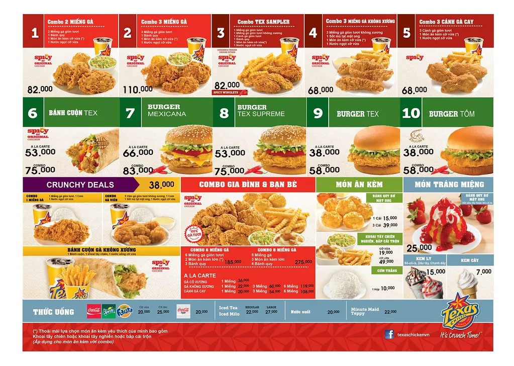 menu đa dạng của texas chicken